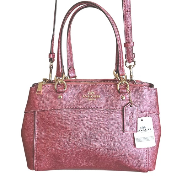 Coach Mini Bennett Satchel Metallic Berry Pink Crossgrain Leather Purse NWT - Picture 4 of 9